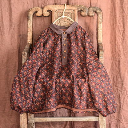 Linen Fragrant Cloud Yarn Print Loose Literary Blouse