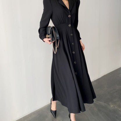 Women's Solid Color Shirt-style Long Dress