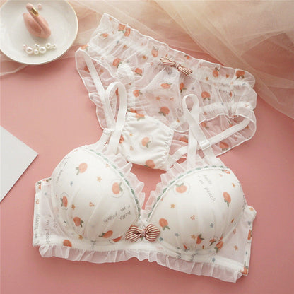 Japanese Style Sweet And Cute No Steel Ring Bra Set