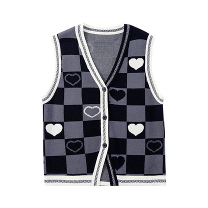 Women's Checkerboard Retro V Neck Sweater Vest