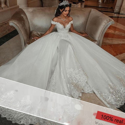 Vestido de novia desmontable de encaje nupcial