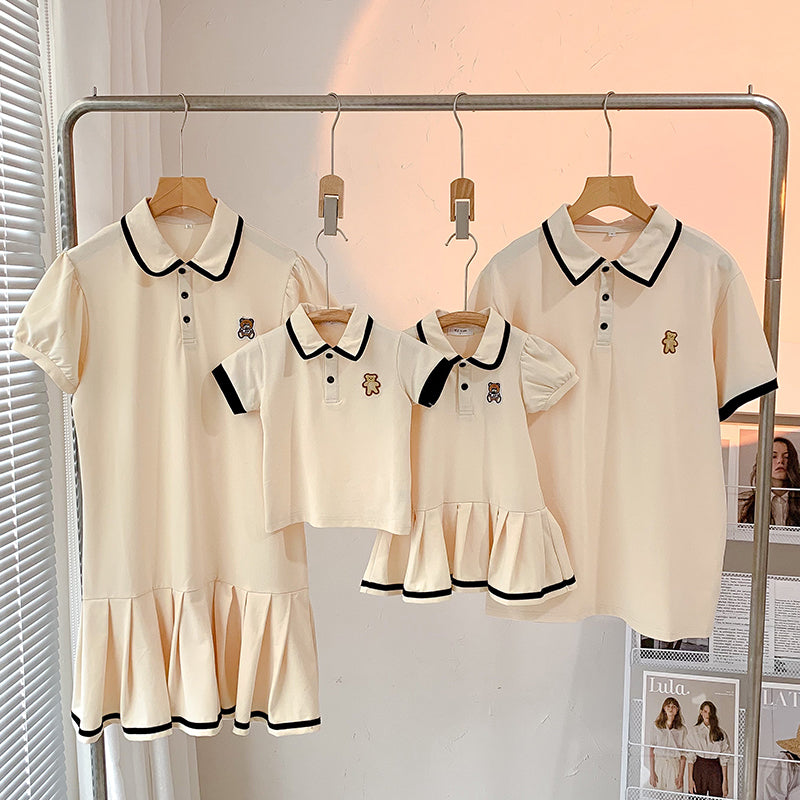 Tenue Parent-enfant pour une famille de trois et quatre T, robe polo d'été mère-fille