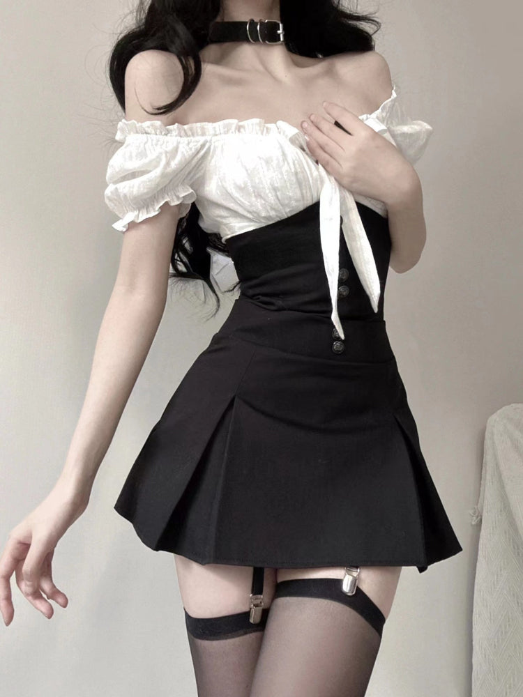 Summer Shirt Suspender Skirt Sweet Set