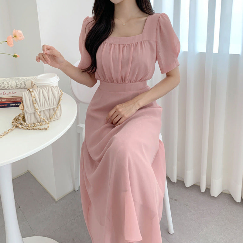 Women's Fashion Solid Color Chiffon Dress