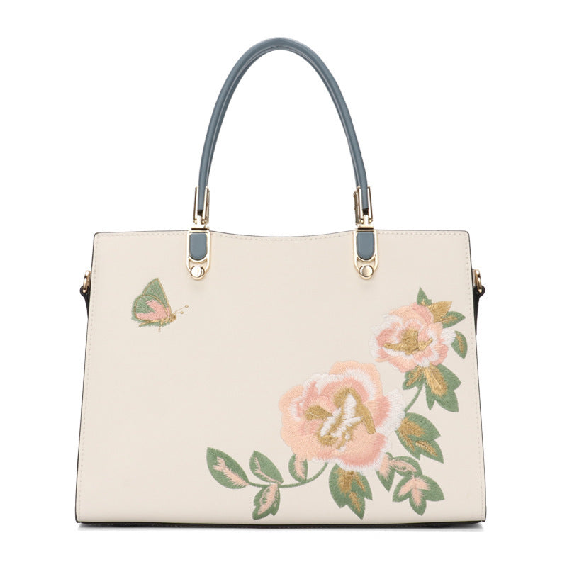 Bolso Diana de piel con diseño de mariposa y peonía china, elegante y moderno, de gran capacidad, con textura bordada