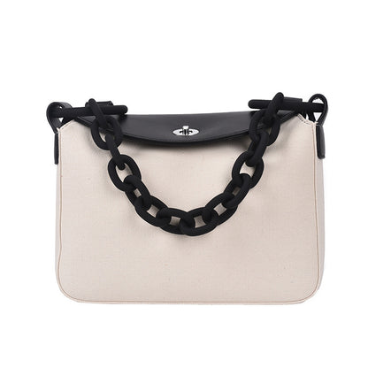 Painted Thick Chain Portable Large-capacity Canvas Bag Hit Color PU Single Shoulder