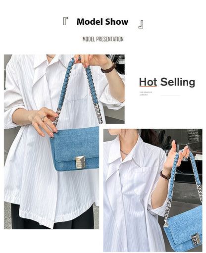 New Retro Chain Shoulder Underarm Bag Chain Denim Women's Bag