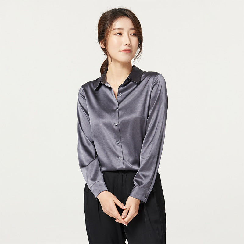 Chemise en soie épaisse en satin à manches longues pour femmes