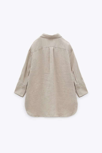 Western Style Loose Linen Shirt With Long Sleeves