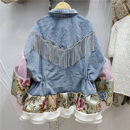 Women's Fashion Denim Jacket Lantern Sleeve Cardigan