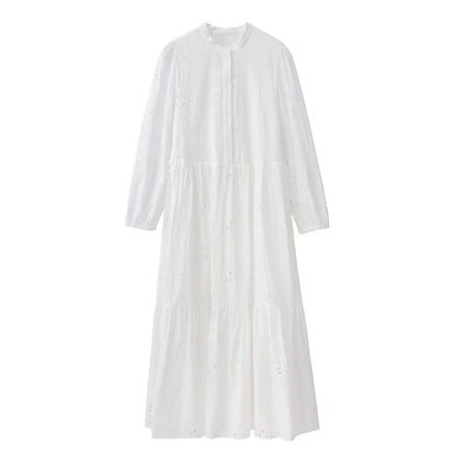 Robe ample brodée creuse pour femmes