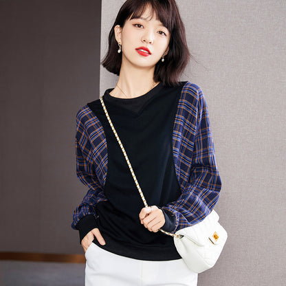 Autumn Fake Two-piece Round Neck Women's Sweater Short