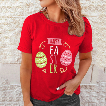 Shirts Women Easter Printed Casual Blouses Short Sleeve Tees