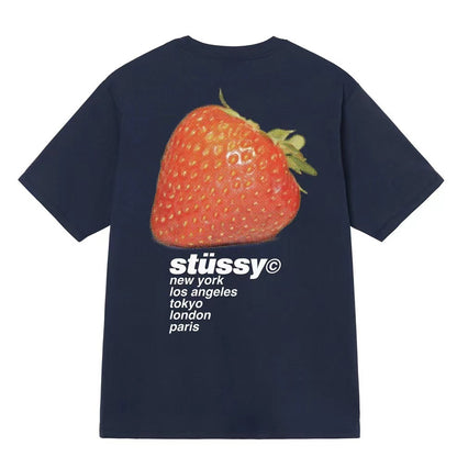 Strawberry Print Round Neck Casual Men's And Women's Cartoon Short Sleeves