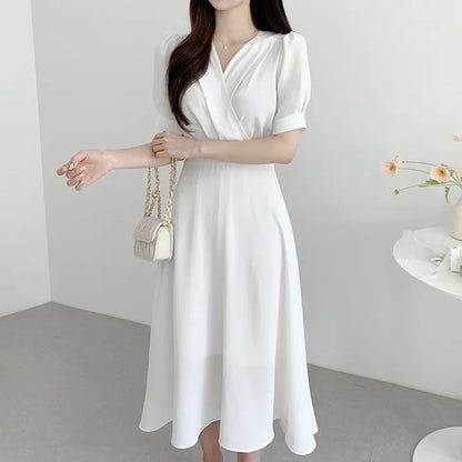 V-neck Waist-controlled Slimming Short Sleeve Dress