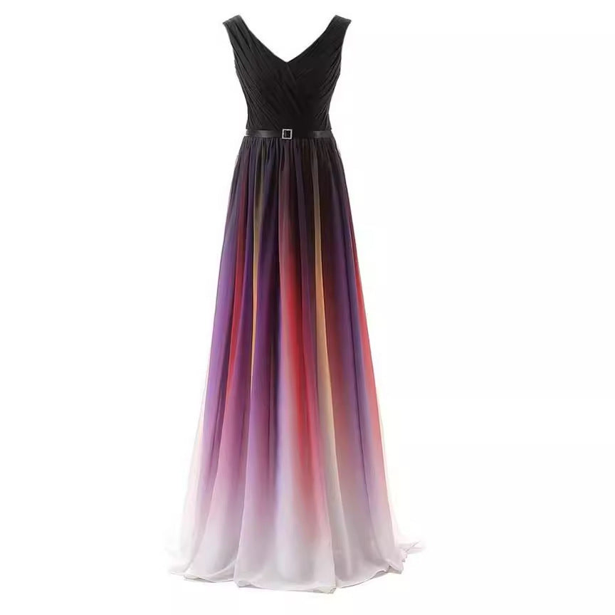 Women's Two-shoulder Lace-up Colorful Chiffon Evening Dress