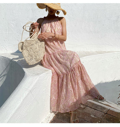 Vestido de gasa estampado con textura estilo vacaciones para mujer