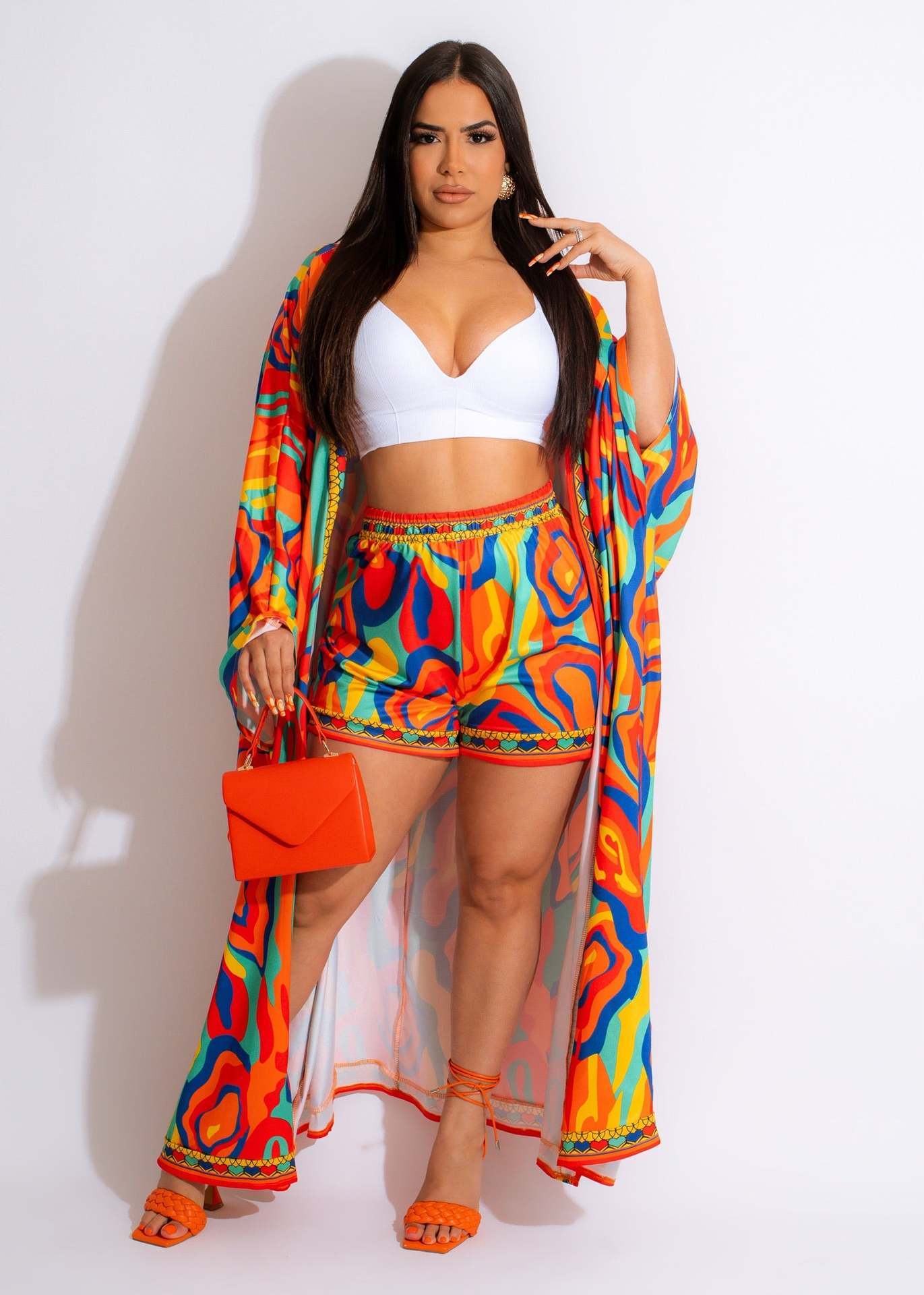 Spring And Summer New Printed Long Shirt Fashion Shorts Suit Two-piece Set