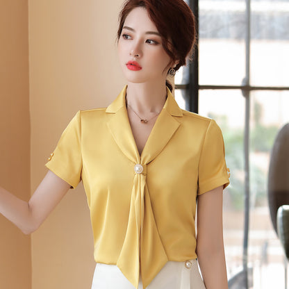 Temperament Fluttering Wide Loose Silk Shirt Goddess Fan V Neck Blouse