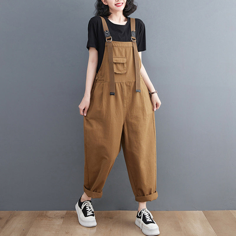 Large Size Loose Comfortable Fashion Patch Pocket Jumpsuit