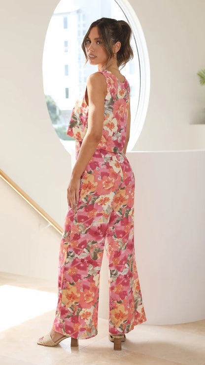 Fashion Floral Print Fresh Suspender Suit