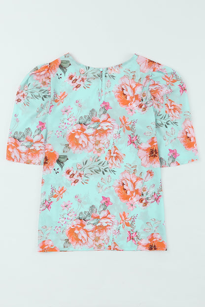 Blusa con cuello redondo y manga abullonada floral de Summer Lover