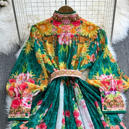 Vestido adelgazante de corte A con un solo pecho y estampado