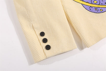 Niche Personality Corduroy Baggy Coat Cartoon Embroidered Casual Suit