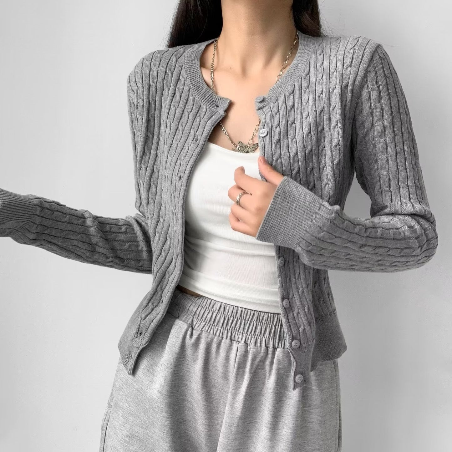 Outer Match Knitted Cardigan Women's Top