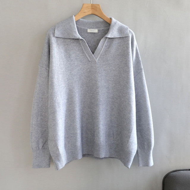 Autumn Winter Polo Collar Oversize Thick Sweater Pullovers