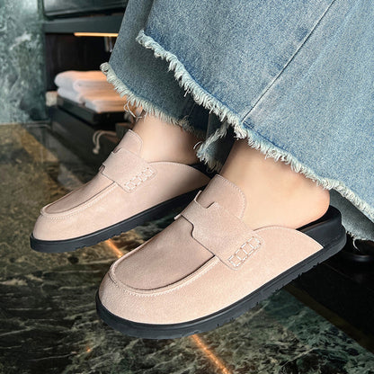 Women's Toe Cap Half Slippers Soft Back Thick Back Lazy Leather Slippers