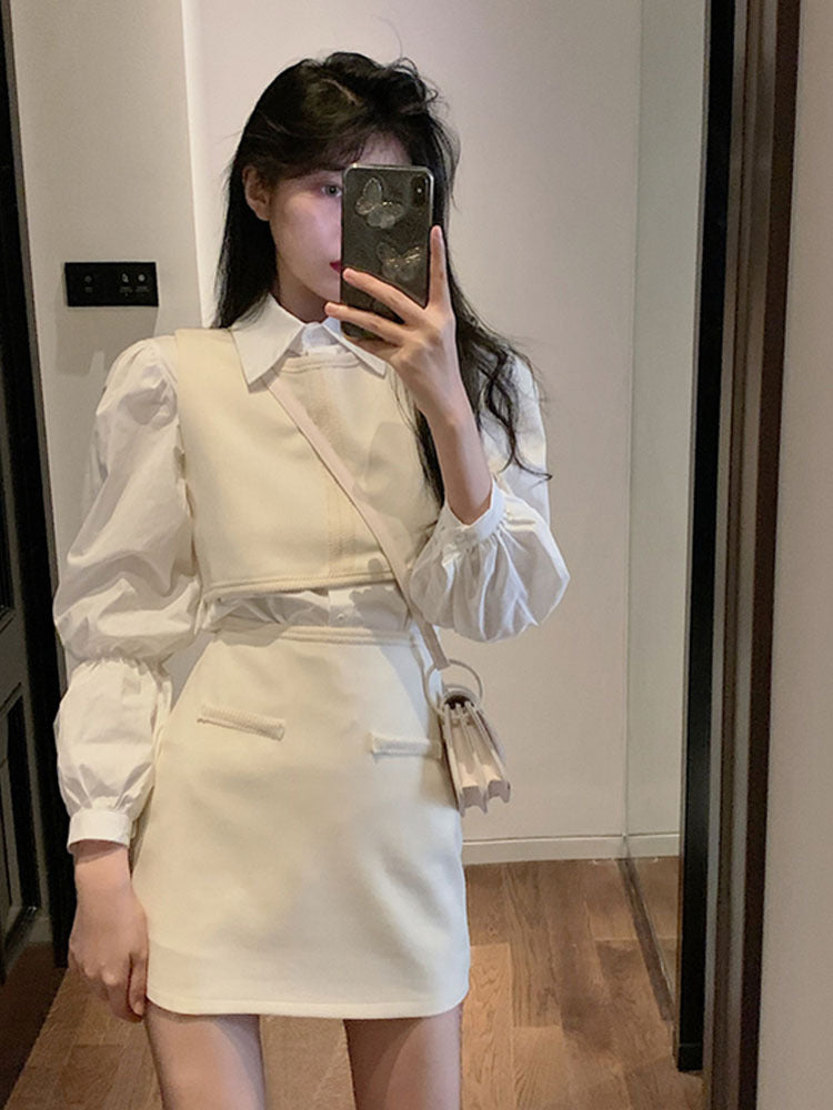 Early Autumn New Style Small Fragrance Suit Long-Sleeved Shirt Short Skirt Two-Piece Vest Fashion Three-piece Women's Clothing