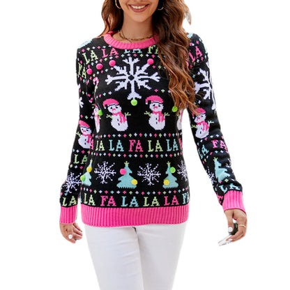 Round Neck Small Snowman Jacquard Knit Sweater