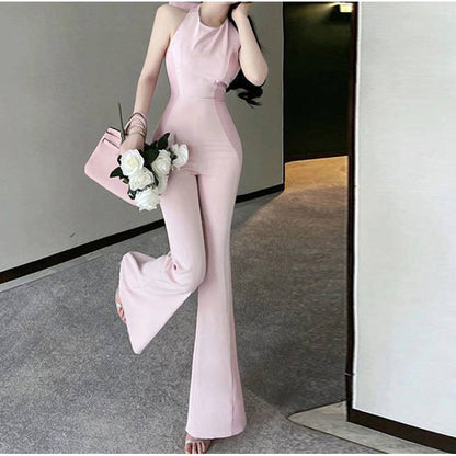 Halter Neck Back Bow Flared Jumpsuit