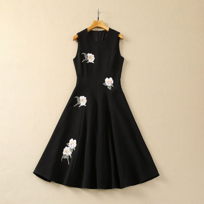 Patch Flower Cinched Sleeveless Dress