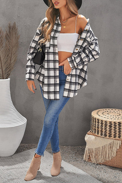 Women's Plaid Casual Long Sleeve Woolen Jacket Shirt