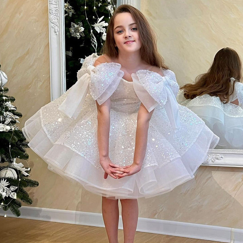 Girls' White Birthday Party Formal Dress Skirt