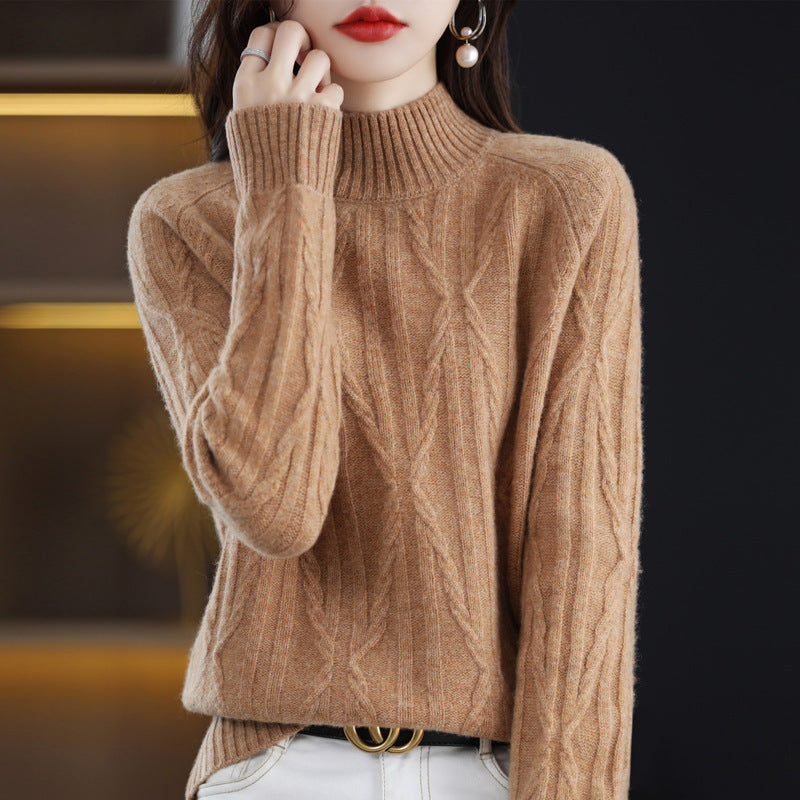 Pure Wool Autumn And Winter Women's Short Half Turtleneck Solid Color Sweater