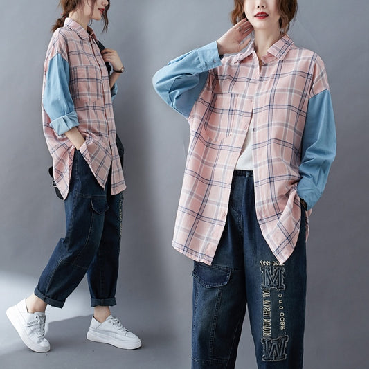 Patchwork Long-sleeved Loose Fit Oversized Shirt