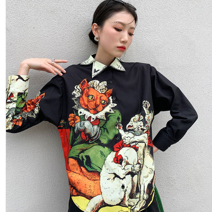 Painted On PolyDesign Retro Loose Long-sleeved Shirt