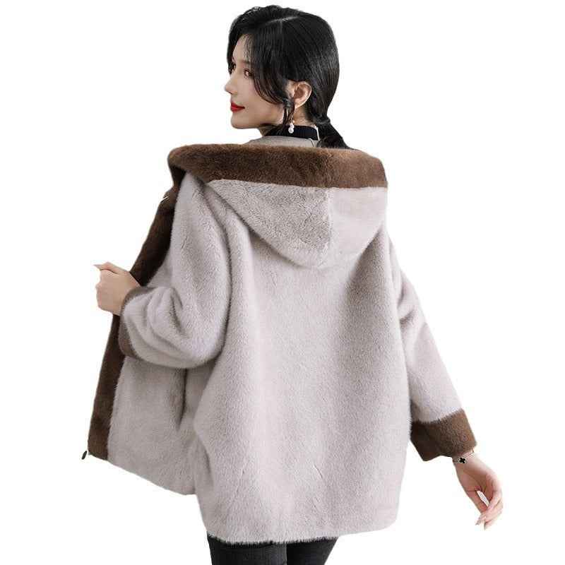 Mom Winter Mink Fur Hooded Coat