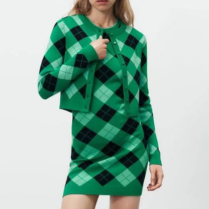 Spring Women's Argyle Knitted Coat Sweater