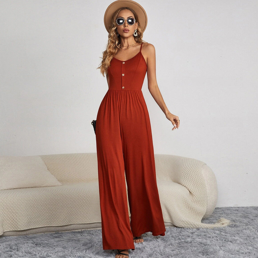 Women's New Summer Dress Solid Color Leisure Pullover Sleeveless Loose Jumpsuit