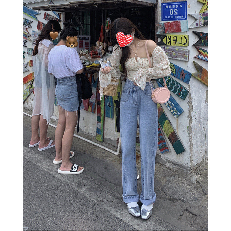 Camisa dulce y suave con mangas abullonadas y estampado floral para mujer