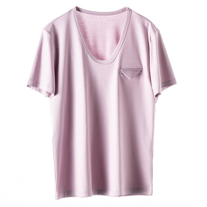 Camiseta de algodón de seda para mujer, diseño triangular holgado y moderno