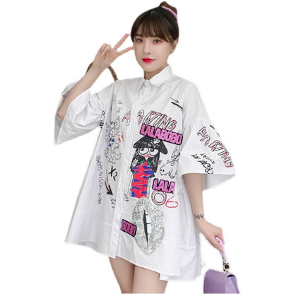 Cartoon Flared Sleeves Slim Mid-length Skirt