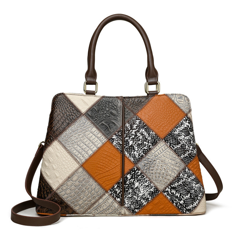 Bolso de hombro de mujer con diseño de patchwork y colores en contraste