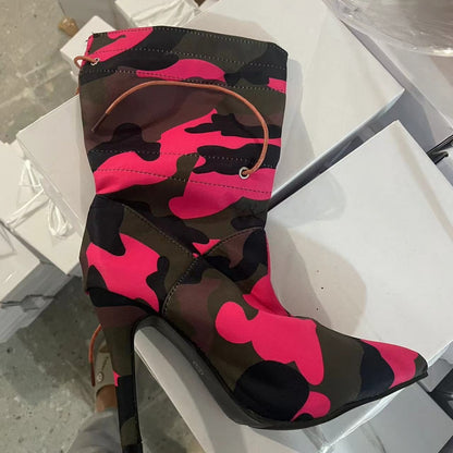 Botas de tacón alto con estampado de punta y talla grande para mujer