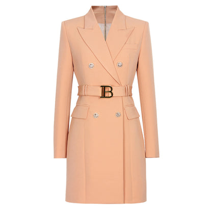 High Solid Color Belt Long Sleeve Slim Fit Temperament Commute Business Suit And Dress