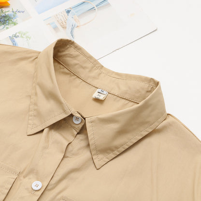 Mid-length Drawstring Waist Shirt Jacket Shirt Cardigan